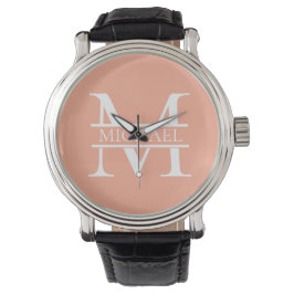 Personlig Elegant Peach Monogram och Namn Armbandsur