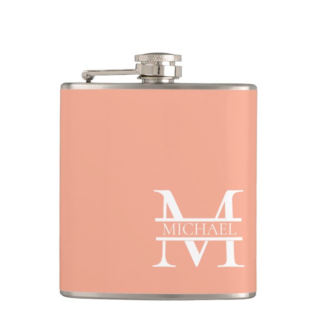 Personlig Elegant Peach Monogram och Namn Fickplunta (Framsidan)