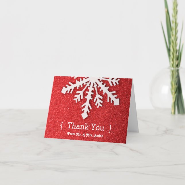 Personlig Elegant Red Glitter Tack Kort (Framsida)