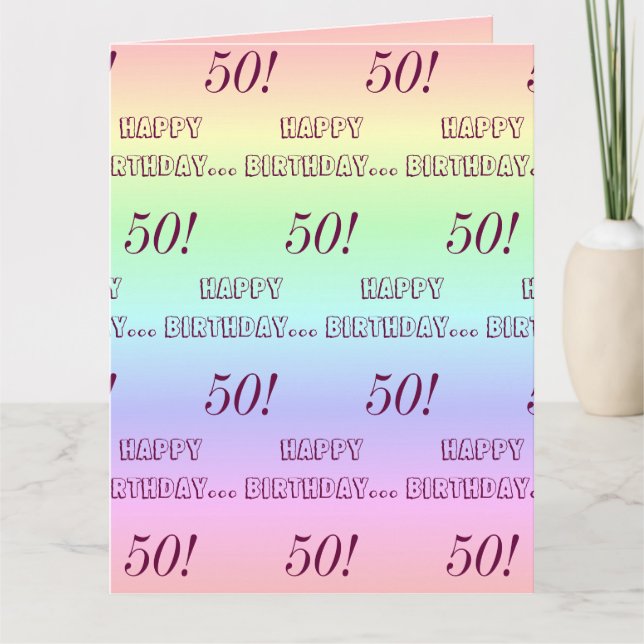 Personlig Elegant Regnbåge Rand 50:e födelsedagen Kort (Framsida)