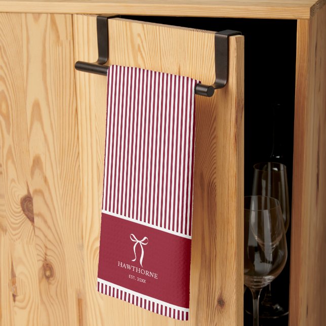 Personlig Elegant Röd Randbåge Kökshandduk (Thirds Fold)
