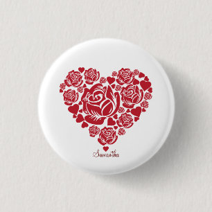 Personlig Elegant Röd ros Heart Valentine Knapp