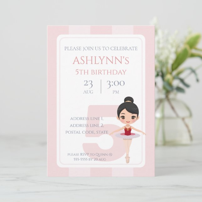 Personlig Elegant Rosa Ballerina Birthday Inbjudningar (Stående Fram)