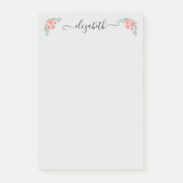 Personlig Elegant Rosa Blommig Skrift Post-it Block
