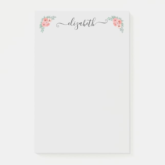 Personlig Elegant Rosa Blommig Skrift  Post-it Block (Framsida)