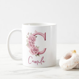 Personlig Elegant  Rosa Blommigt Monogram C Kaffemugg