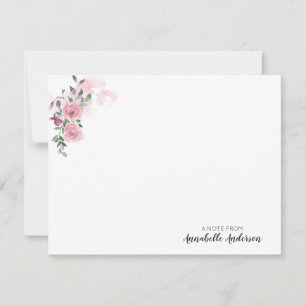Personlig Elegant Rosa Blommigt Watercolor Ro Anteckningskort