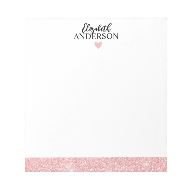 Personlig Elegant Rosa Glitter Anteckningsblock (Framsida)