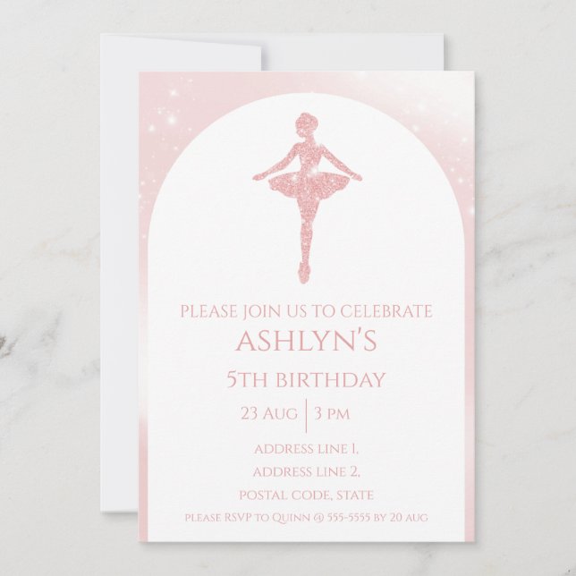 Personlig Elegant Rosa Glitter Ballet Birthday Inbjudningar (Framsida)