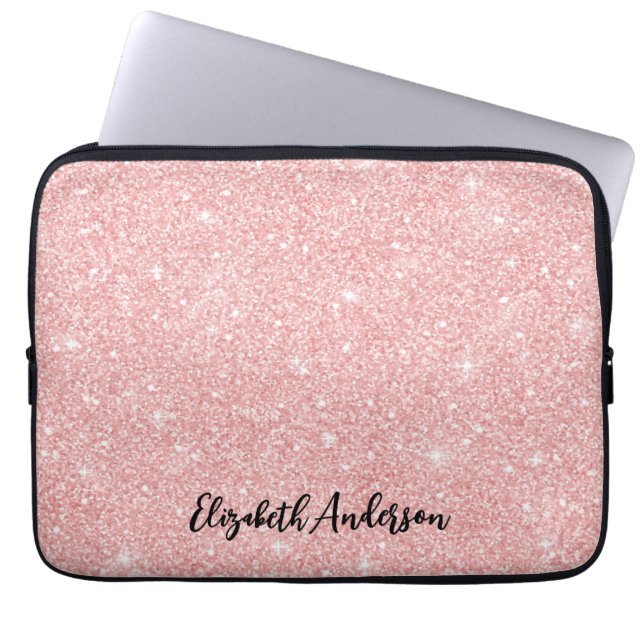 Personlig Elegant Rosa Glitter Laptop Fodral (Framsidan)