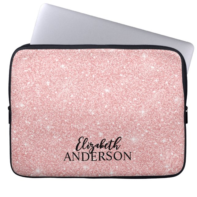Personlig Elegant Rosa Glitter Laptop sleeve (Framsidan)