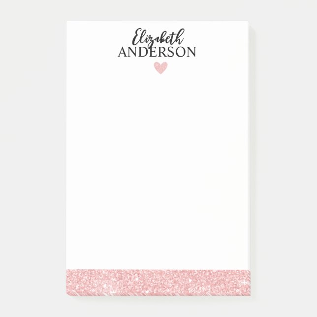 Personlig Elegant Rosa Glitter Post-it Block (Framsida)