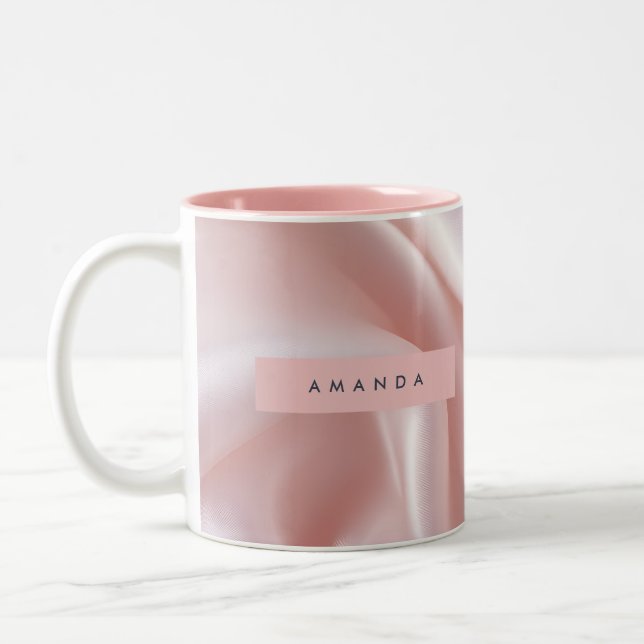 Personlig Elegant Rosa Satin Design Två-Tonad Mugg (Vänster)