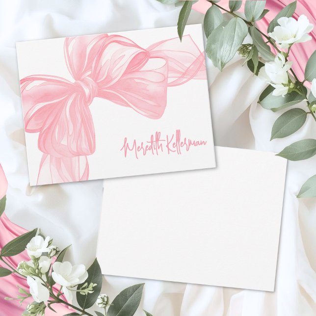 Personlig Elegant Rosa Slinga Anteckningskort (Personalized Elegant Pink Bow Thank You Note Card )