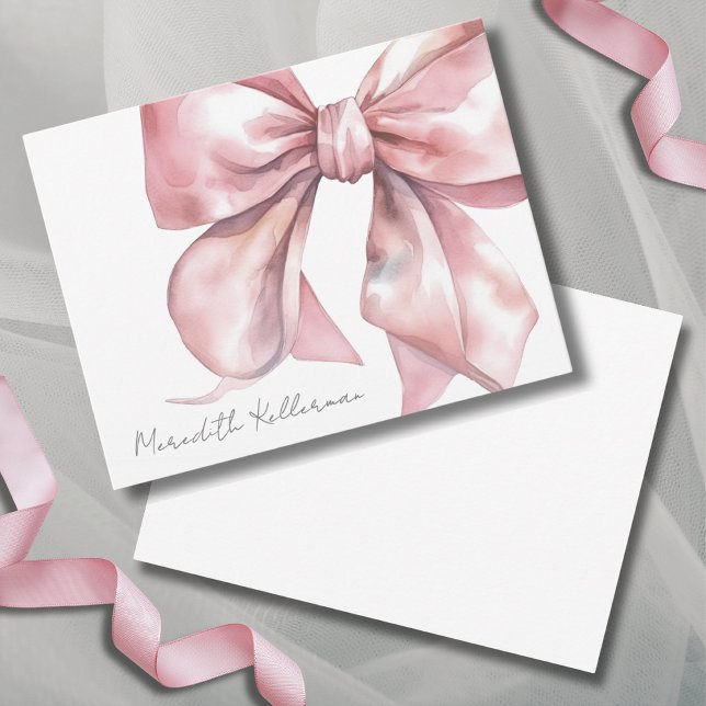Personlig Elegant Rosa Slinga Tack Kort (Personalized Elegant Pink Bow Thank You Note Card)