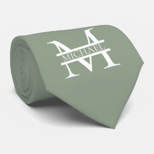 Personlig Elegant Sage Grönt Monogram & Namn Slips