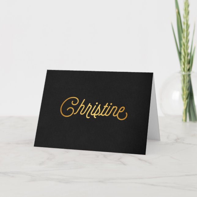 Personlig Elegant Script Christine Guld Black Helgkort (Framsida)