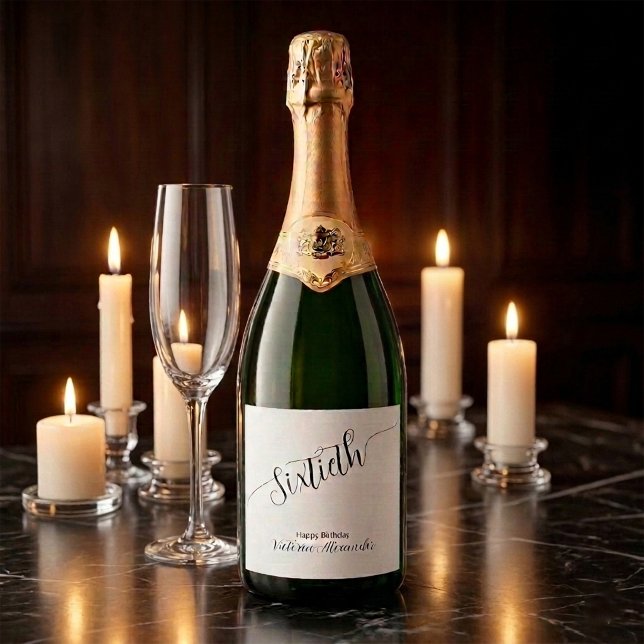 Personlig Elegant Skrift Sextioårsdag (Elegant Script Sixtieth Birthday Personalized Sparkling Wine Label)