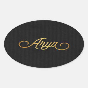 Personlig Elegant Skript Arya Guld Black Ovalt Klistermärke