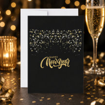 Personlig Elegant Svart och Guld Nyårskort