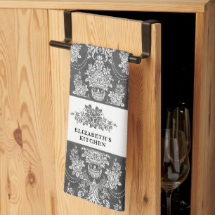 Personlig Elegant Svart Vintage Fransk Toile Kökshandduk