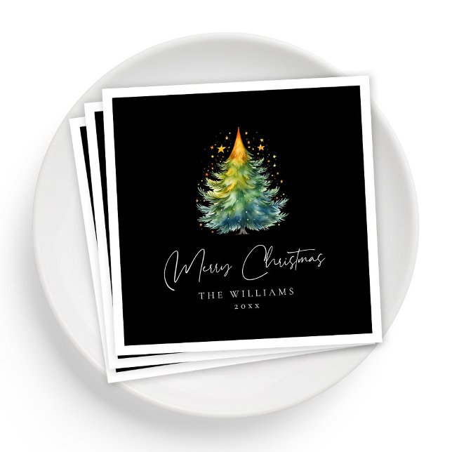 Personlig Elegant Svartvit jul Pappersservett (Personalized Elegant Black and White Christmas Napkins)