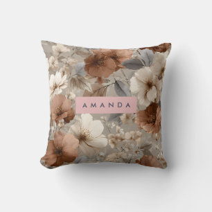 Personlig Elegant Taupe & Terrakotta Blomma Kudde