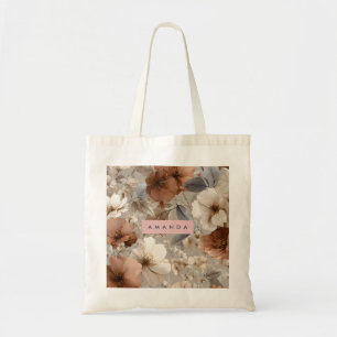 Personlig Elegant Taupe & Terrakotta Blomma Tygkasse