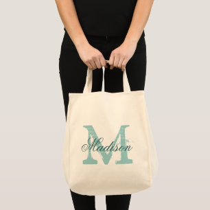 Personlig elegant teal monogram livsmedel tygkasse