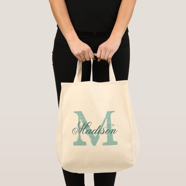 Personlig elegant teal monogram livsmedel tygkasse (Framsida (produkt))