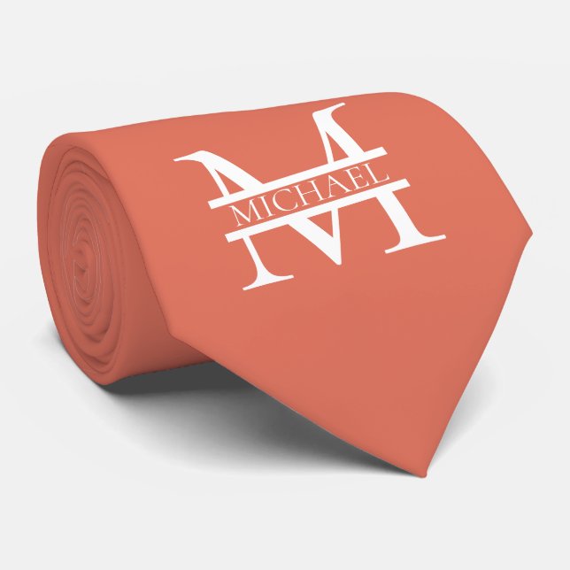 Personlig Elegant Terracotta Monogram och Namn Slips (Rullad)