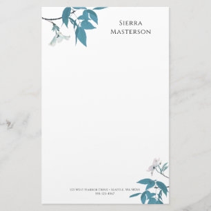 Personlig Elegant Vår Blommar White Teal Brevpapper