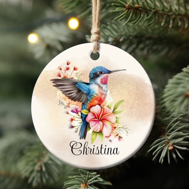Personlig Elegant Vattenfärg Hummingbird Julgransprydnad Keramik (Personalized Elegant Watercolor Hummingbird Ceramic Ornament)