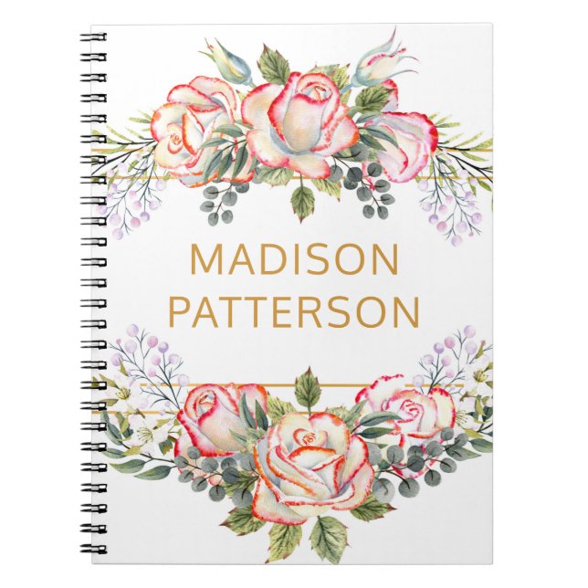 Personlig Elegant Vattenfärgens Blommigt Girly-Chi Anteckningsbok (Framsidan)
