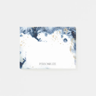 Personlig Elegant Vattenfärgsblått Guld Post-it Block