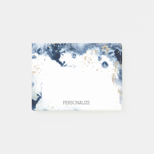 Personlig Elegant Vattenfärgsblått Guld Post-it Block (Framsida)