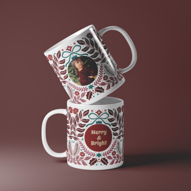 Personlig Elegant Vintage Red Blommigt jul Mugg (Skapare uppladdad)