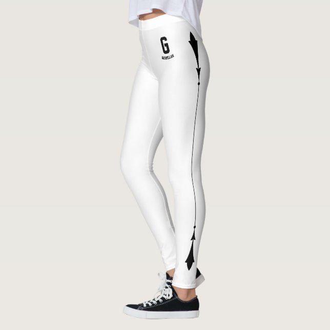 Personlig Elegant Vit Svart Accent Monogram Leggings (Vänster)