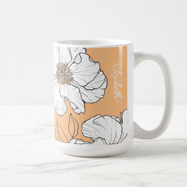 Personlig Elegant Vita Blommigtar på persikor Kaffemugg (Höger)