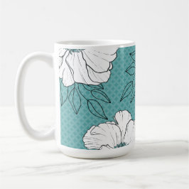 Personlig Elegant Vita Blommor på Turkos Kaffemugg