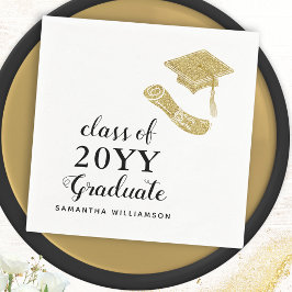 Personlig Elegant White Black Guld Studenten Pappersservett