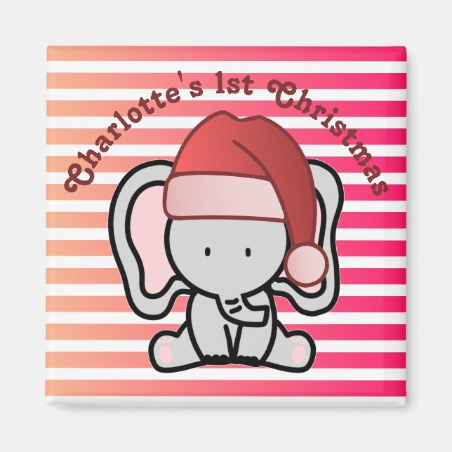 Personlig Elephant 1:a jul Flicka Magnet (Framsidan)
