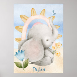 Personlig Elephant, Baby djur, Boho, Rainbow Poster