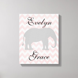 Personlig Elephant Chevron Flicka Nursery Canvastryck