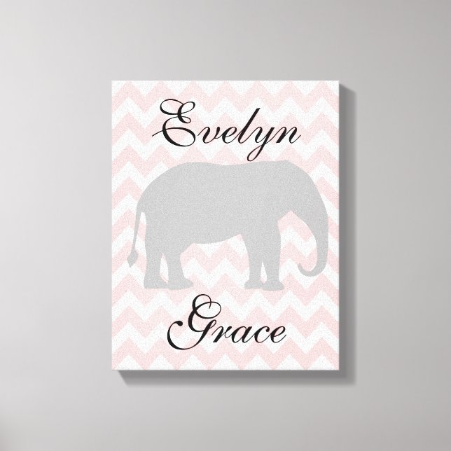 Personlig Elephant Chevron Flicka Nursery Canvastryck (Framsida)