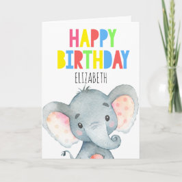 Personlig Elephant Cute Girl Grattis på födelsedag Kort