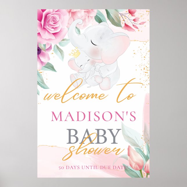 Personlig Elephant Elegant Flickbarndusch Poster (Framsidan)