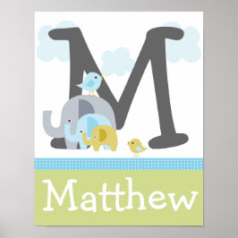Personlig Elephant Kärlek Initial/Namn Poster kons