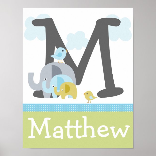 Personlig Elephant Kärlek Initial/Namn Poster kons (Framsidan)