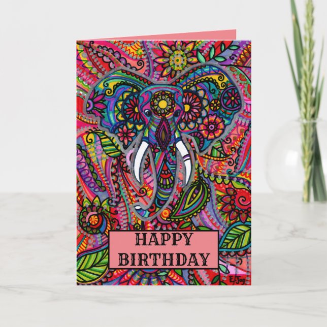 Personlig Elephant Mandala Boho Birthday Kort (Framsida)